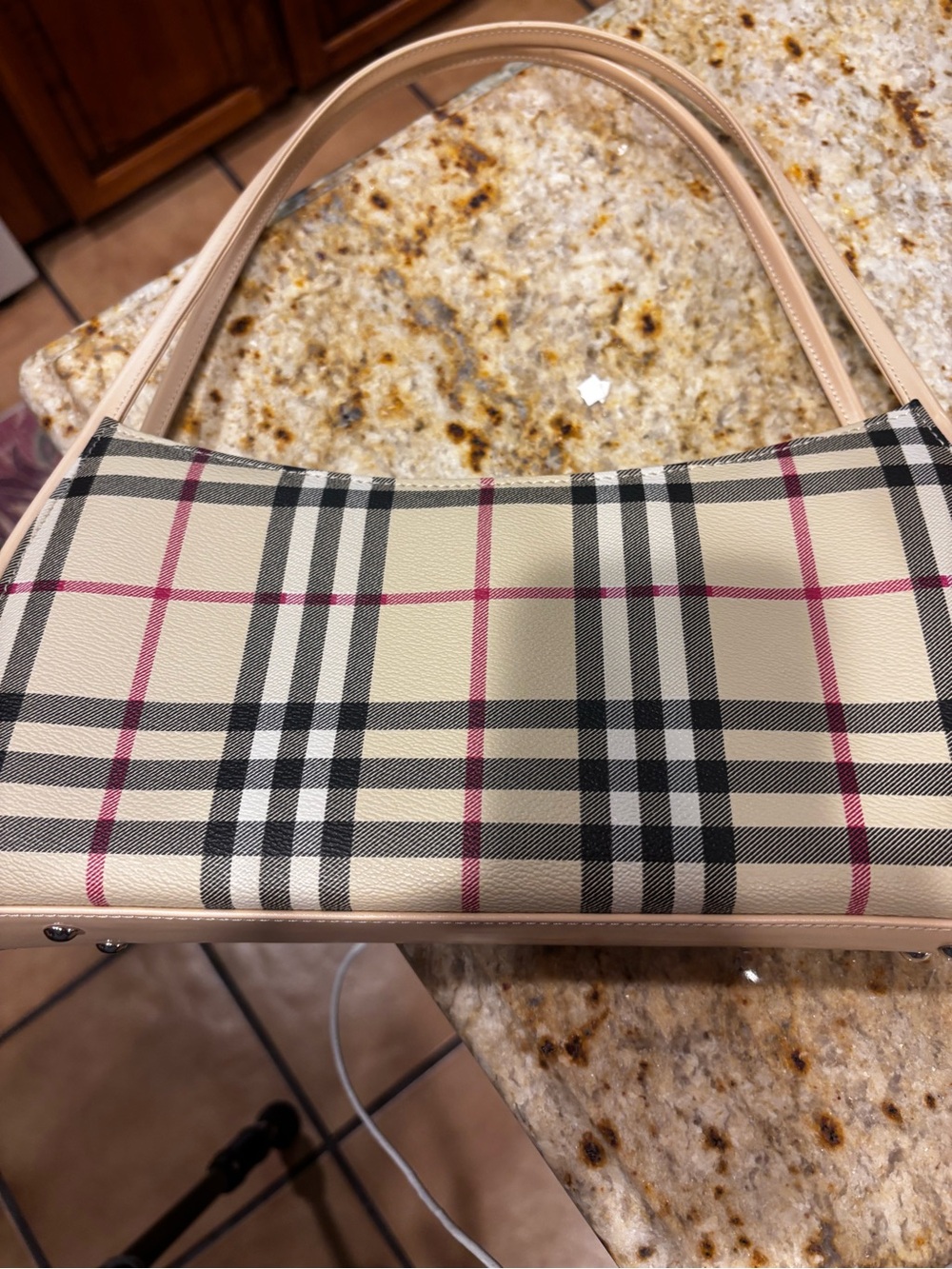 Women's Beige Plaid Shoulder Bag - Classic Check Design